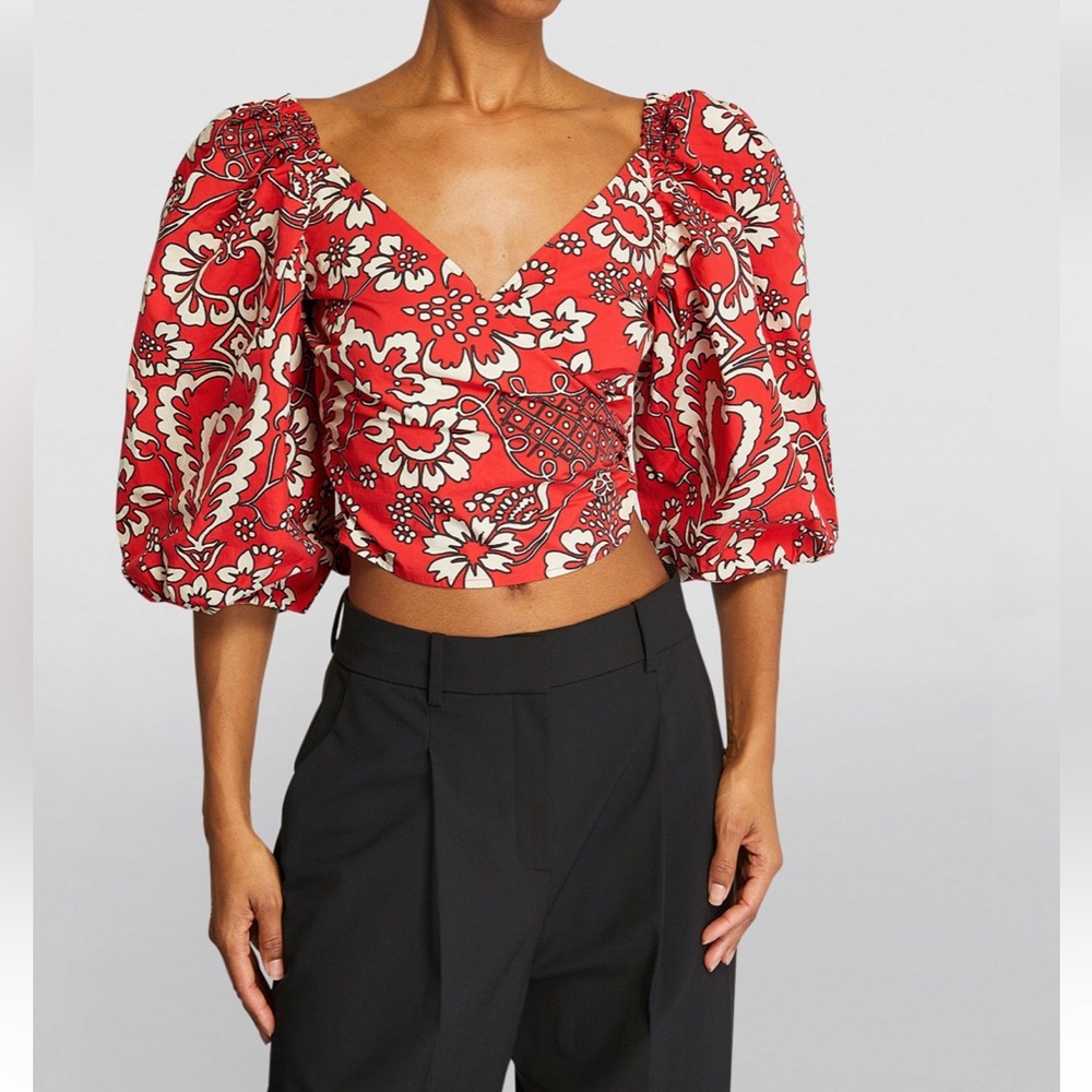 Rhode Floral Iris Crop Top Red Floral Print Womans Size Large